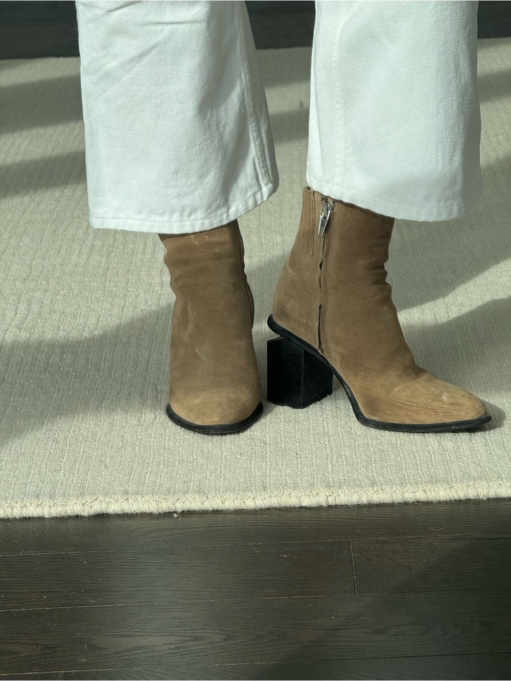 Alexander Wang Tan Suede Iconic Heel Ankle Boots